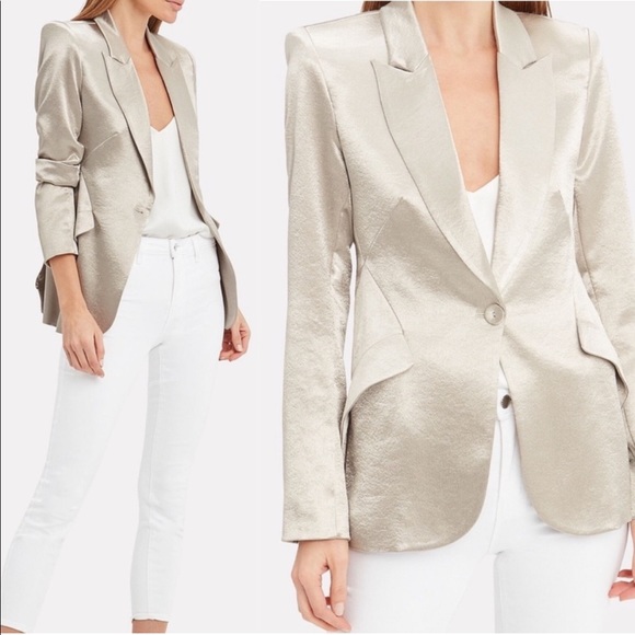 L'AGENCE Chamberlain Blazer in Platinum Silver Satin Size 8 - Picture 6 of 17